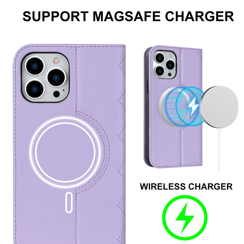 Flip Leather Phone Case for iPhone with MagSafe Wireless Charging, Card Slot